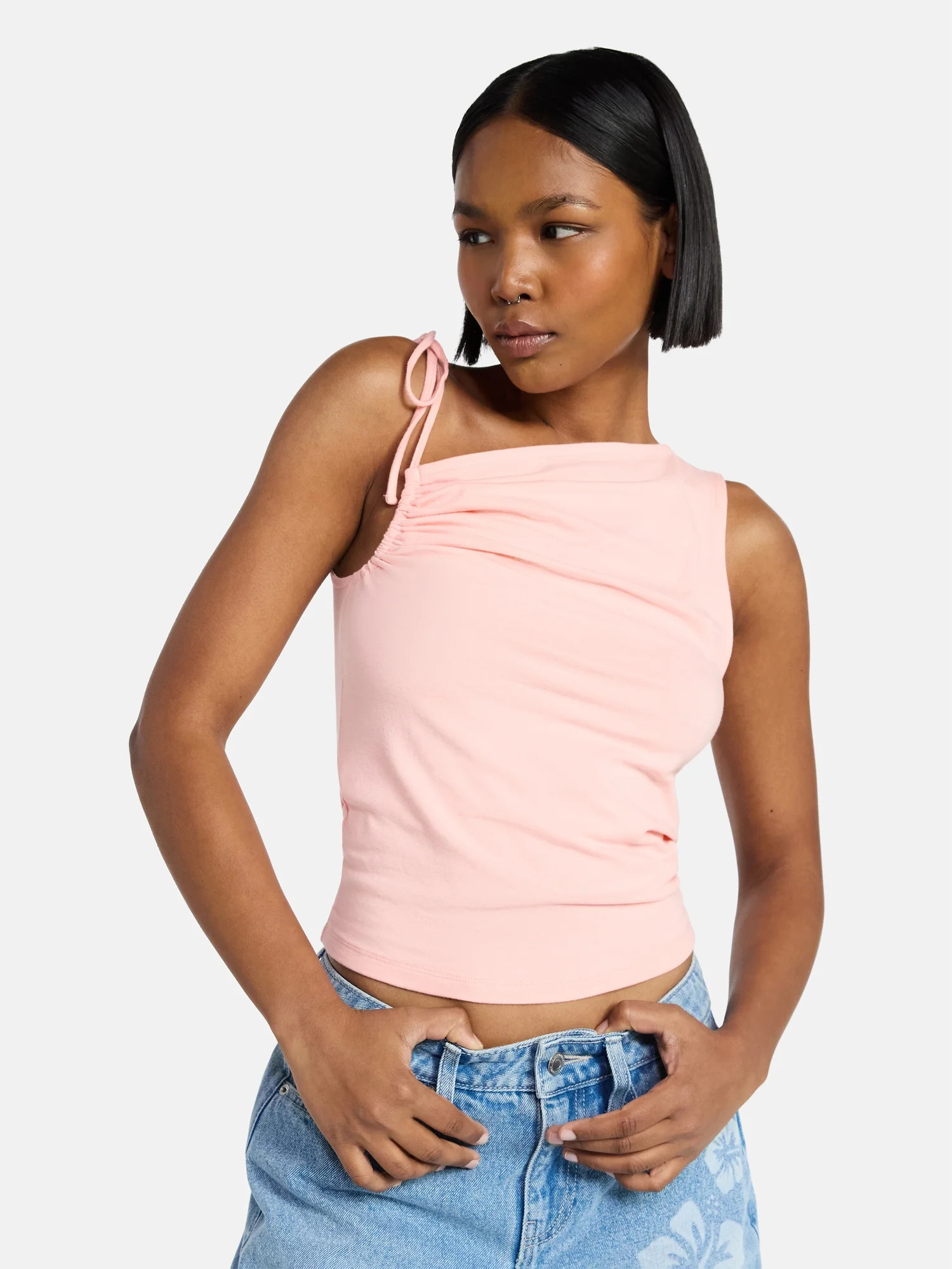 No Boundaries One Shoulder Ruched Top, Women\u2019s XXS-XXL - Walmart.com | Walmart (US)