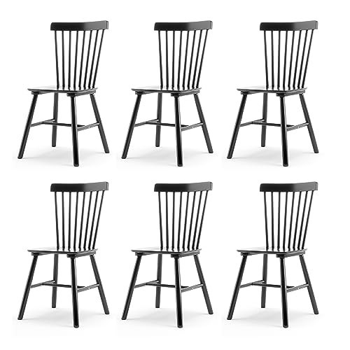 LUE BONA Windsor Dining Chair, Dining Chairs Set of 6, Spindle Back Wood Kitchen Chairs Wooden, Farmhouse Dining Chairs for Kitchen and Dining Room, Black | Amazon (US)