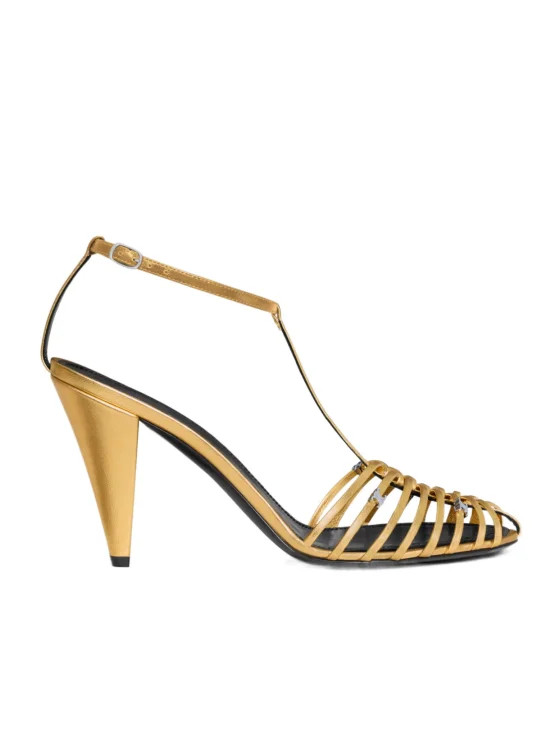 CAGE HEELED SANDAL IN LAMINATED LAMBSKIN | Senser US