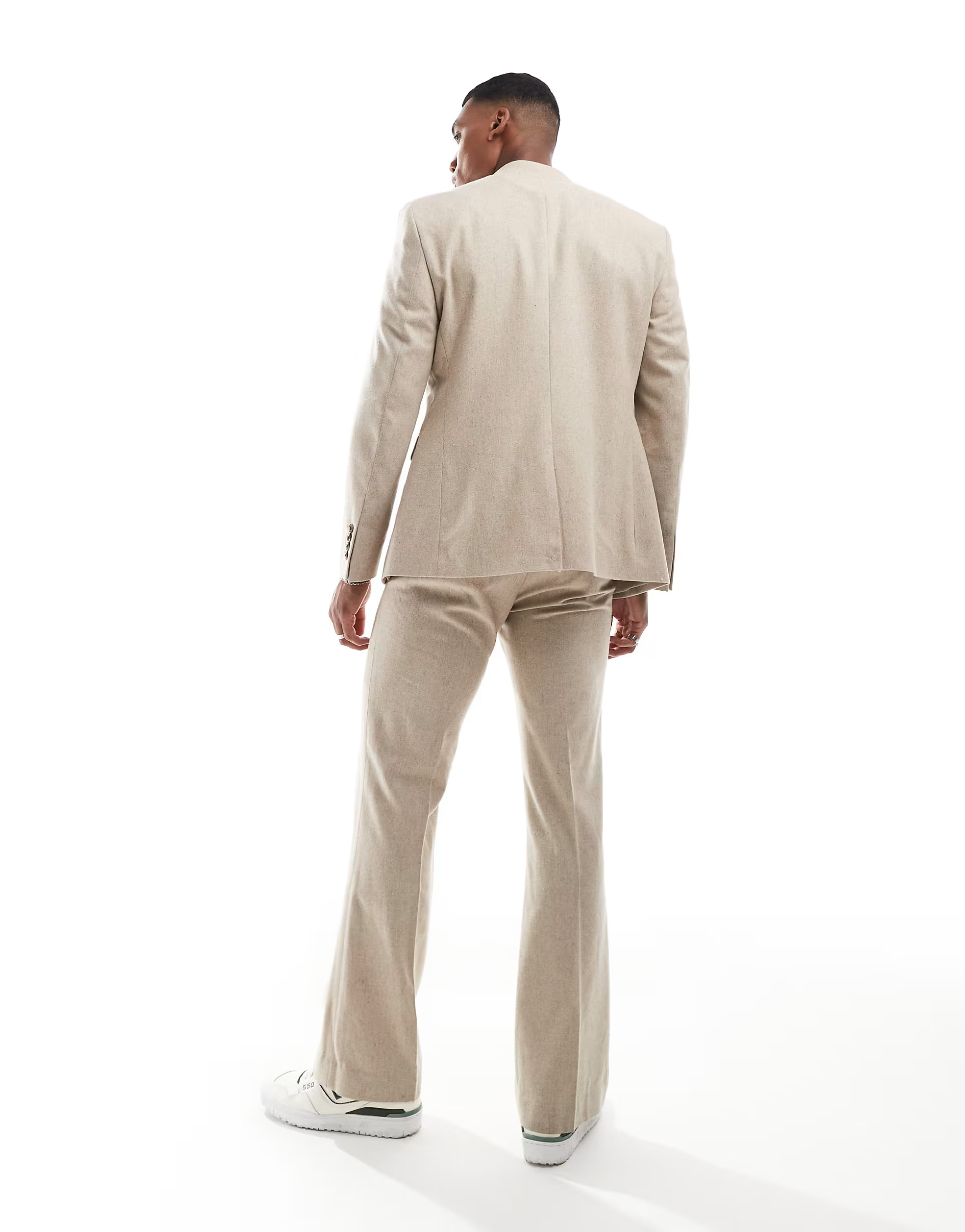 ASOS DESIGN  slim 70s lapel suit jacket with wool in beige | ASOS (Global)