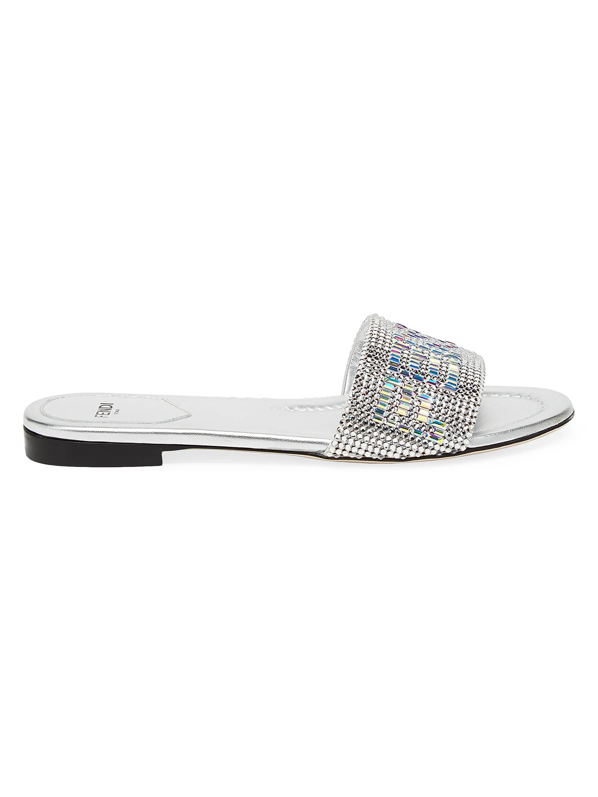 Shop Fendi Signature Crystal-Embellished Slides | Saks Fifth Avenue | Saks Fifth Avenue