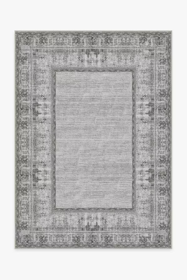 Vintage Daisy Bordered Grey Rug | Ruggable