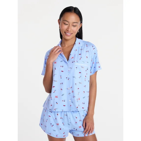 Fourth of July Women's Notch Top and Shorts Pajama Set from Way to Celebrate, 2-Piece, Sizes XS-3... | Walmart (US)