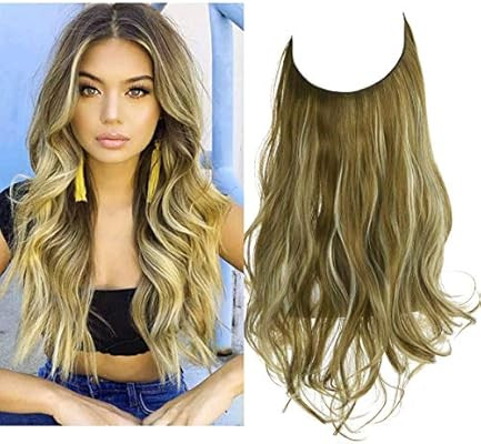 Halo Hair Extension Curly Long Synthetic Hairpiece Green Brown With Beach Blonde Highlight 18 Inc... | Amazon (US)