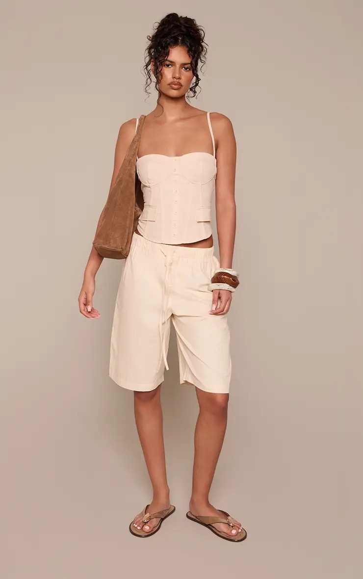Yellow PrettyLittleThing Lemon Cotton Drawstring Jorts | Boohoo USA | boohoo (US & Canada)