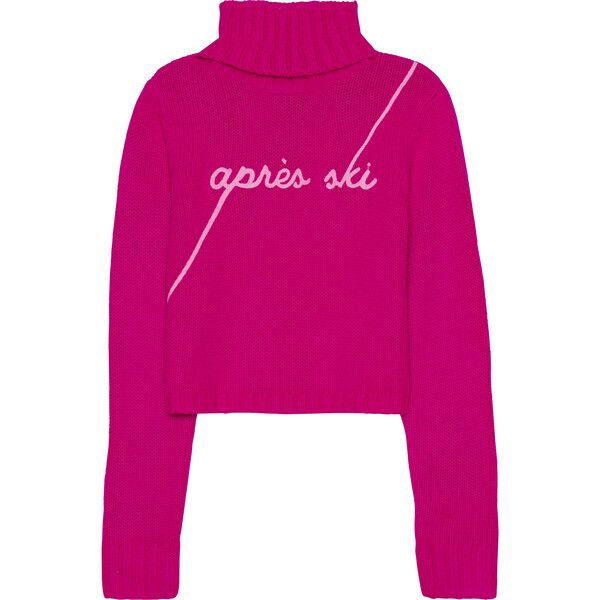 Women's Apres Ski Knit Cropped Turtleneck Sweater, Hot Pink | Maisonette