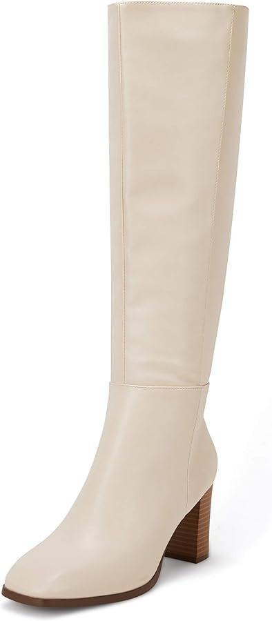 Coutgo Womens Knee High Boots Chunky Block Heels Square Toe Side Zipper Faux Suede Fall Winter Co... | Amazon (US)