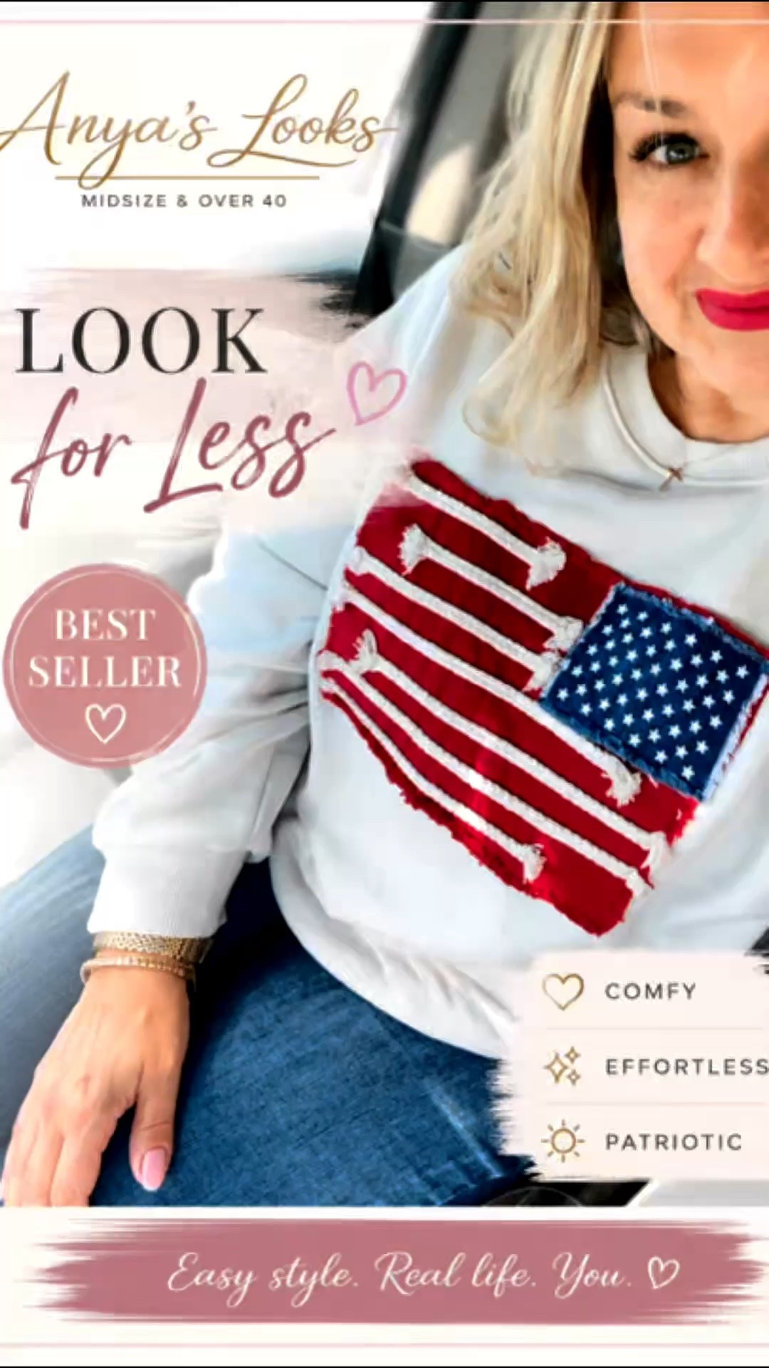 Found the cutest patriotic sweatshirt… and it gives designer vibes without the designer price 🇺🇸✨

This look is comfy, effortless, and perfect for cool summer nights, BBQs, fireworks, and all the red white & blue moments ❤️🤍💙
And yes… it’s a BEST SELLER for a reason 👏🏻
-

look for less fashion, patriotic outfit ideas, 4th of july outfit, midsize fashion over 40, over 50 style inspiration, affordable fashion finds, patriotic sweatshirt, american flag sweater, comfy casual outfit, effortless midsize style, amazon fashion finds, walmart fashion finds, summer patriotic outfit, red white and blue outfit, everyday midsize fashion, casual chic outfit, best seller fashion, feminine casual style, midsize outfit inspiration, patriotic fashion for women