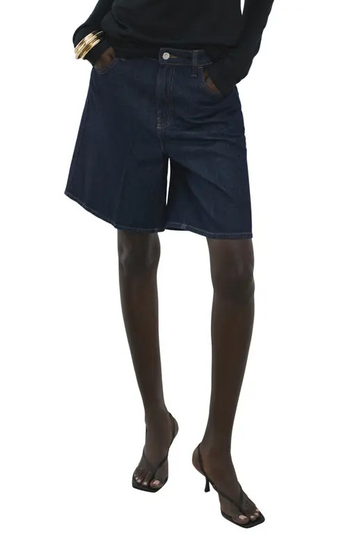 MANGO High Waist Mid Thigh Denim Shorts in Open Blue at Nordstrom, Size 20 | Nordstrom