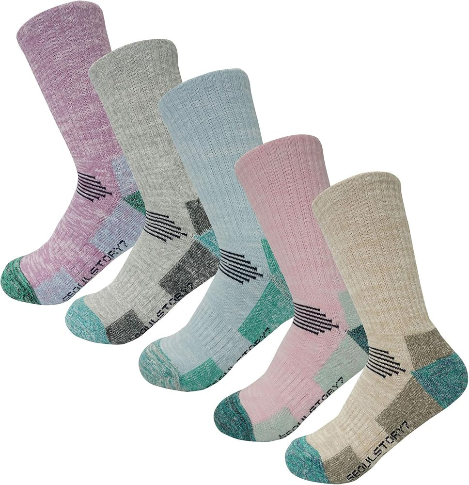 SEOULSTORY7 5Pack Women's Multi Performance Cushion Hiking/Outdoor Crew Socks Year Round | Amazon (US)