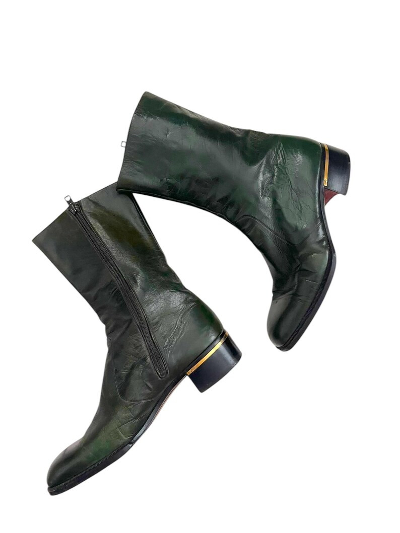 Vintage 1970s Forest Green Leather Go-go Boots, Mod Gold Heel Detail, Size 5.5 - Etsy Canada | Etsy (US)