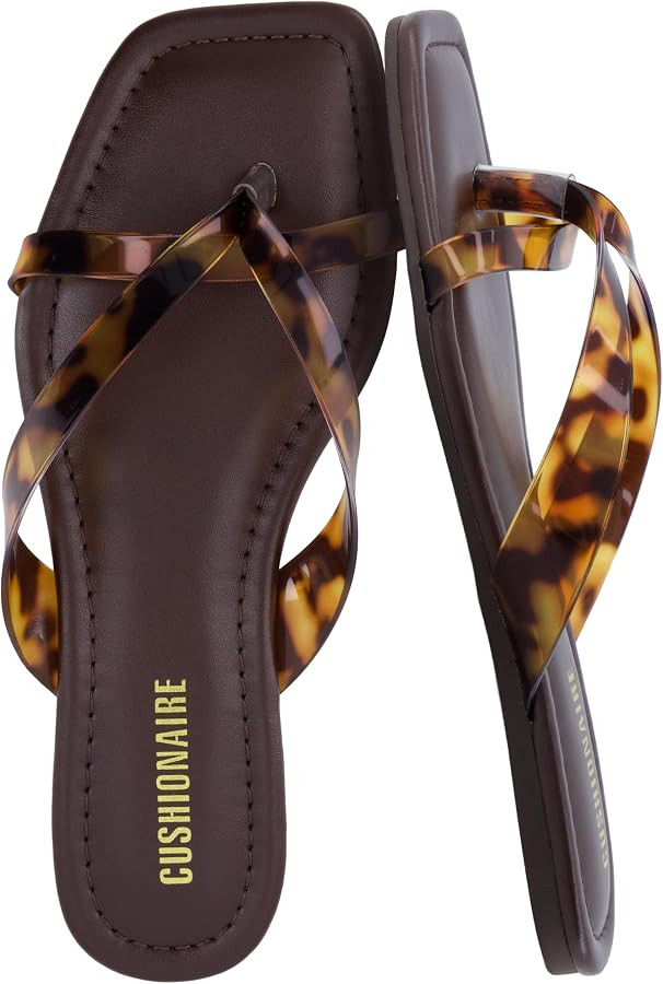 CUSHIONAIRE Titan Square Toe Flip Flops for Women, Dressy Slip On Flat Womens Sandals with Cushio... | Amazon (US)