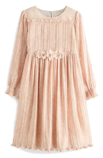 Laura Ashley Kids' Pleated Long Sleeve Dress in Pink at Nordstrom Rack, Size 4Y | Nordstrom Rack