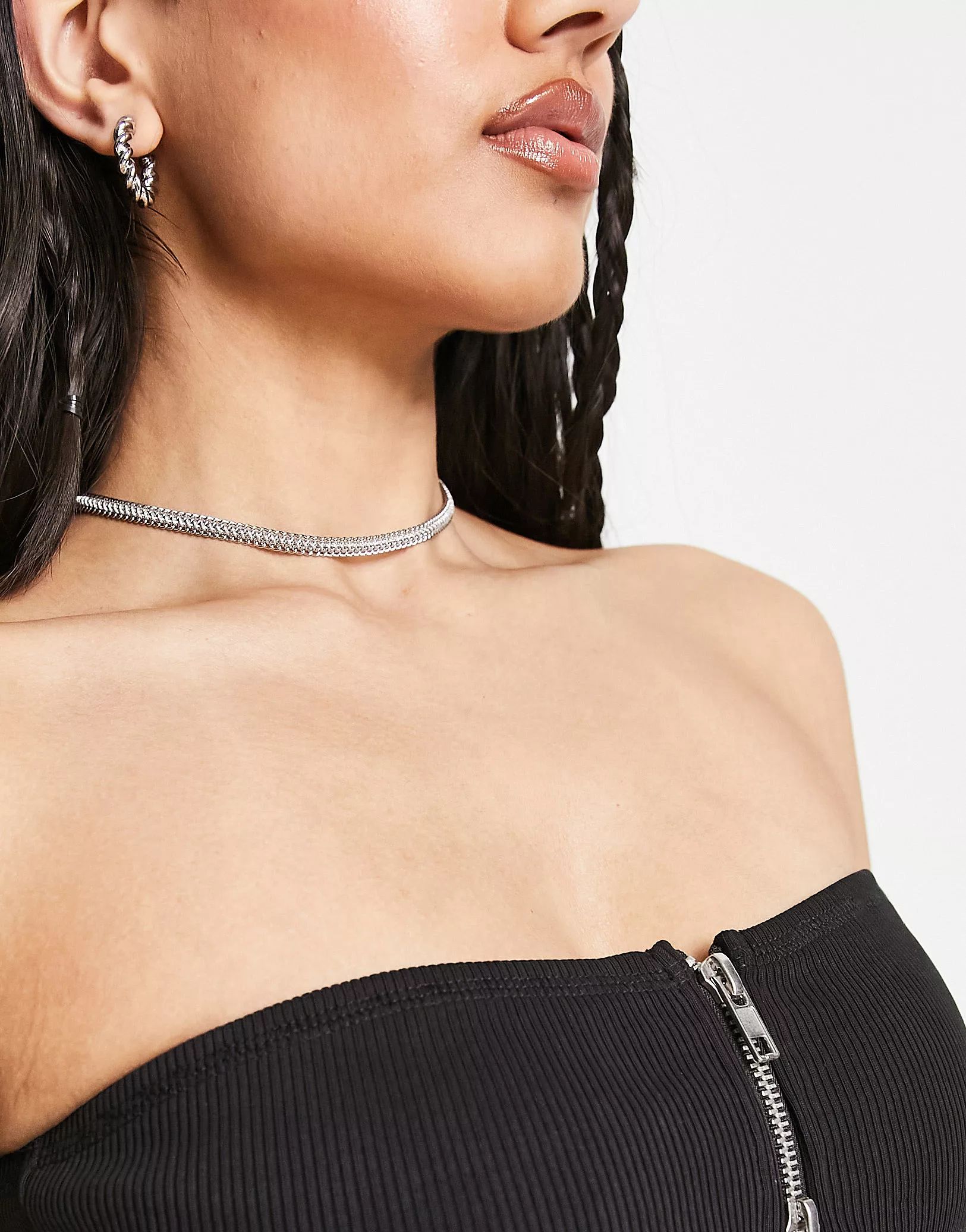 ASOS DESIGN mid length necklace with interlink chain in silver tone | ASOS (Global)