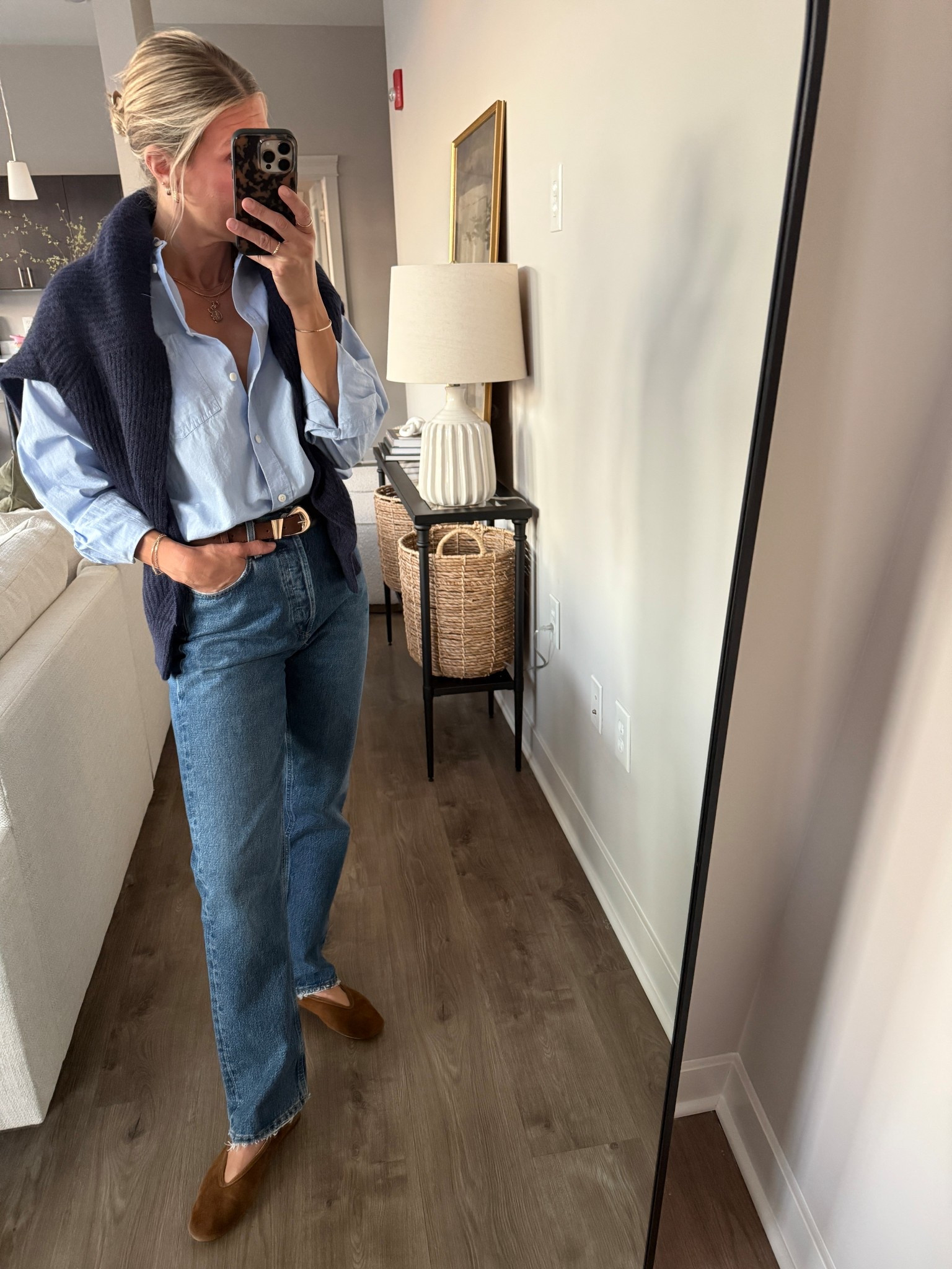 Wearing 26 jeans, XS button-up shirt, small sweater, small belt, flats tts 

#LTKOver40 #LTKFindsUnder100 #LTKStyleTip