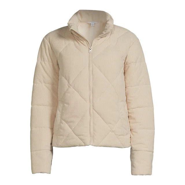 Time and Tru Women's Short Corduroy Puffer Jacket, Sizes XS-3X | Walmart (US)