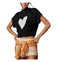 Womens Sweater Vest Mock Neck Cap Sleeve Sweater Tank Tops Cute Heart Knit Cropped Pullover Top | Amazon (US)