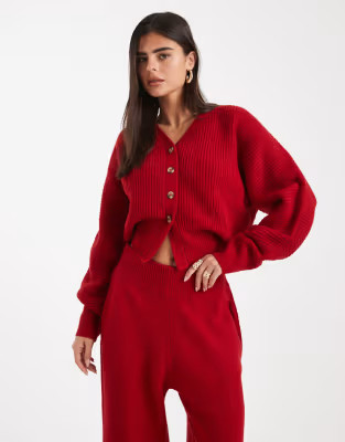 COLLUSION ribbed v-neck chunky cardi red co-ord | ASOS (Global)