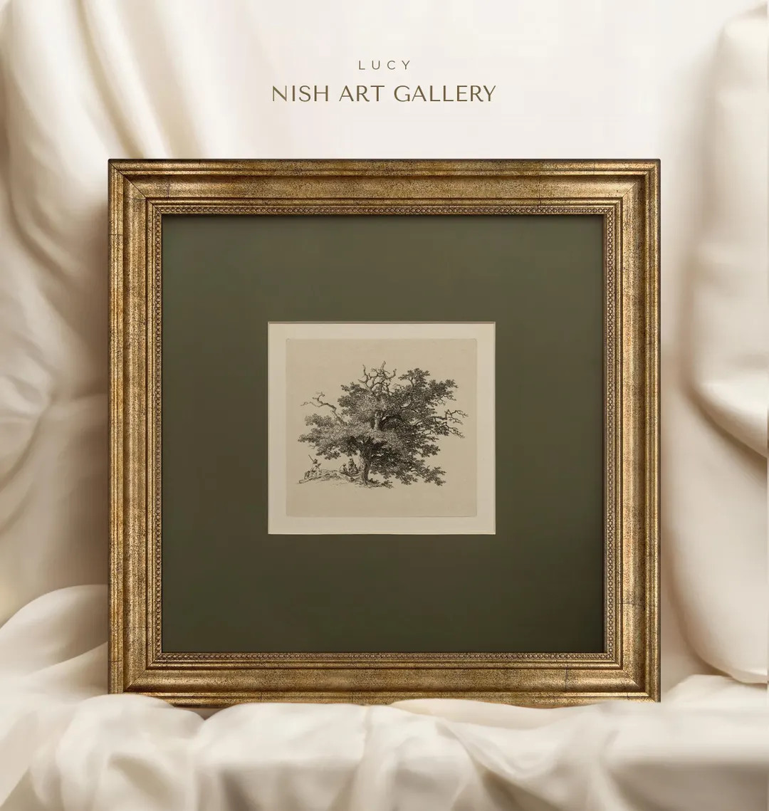 Vintage Art Framed Matted, Tree Wall Art Print, Forest Landscape Drawing, Tree Sketch Art, Square... | Etsy (US)