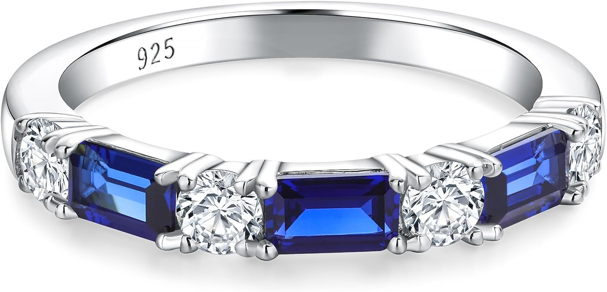 3.5mm Half Eternity Band Sterling Silver Rings for Women Sapphire/Ruby/Emerald and Cz Wedding Ban... | Amazon (US)