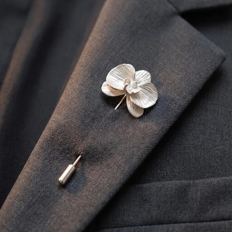 Blue Butterfly Flower Brooch, Matte Silver Long Stick Pin, Floral Lapel Pin, Suit Pin, Elegant We... | Etsy (Global)