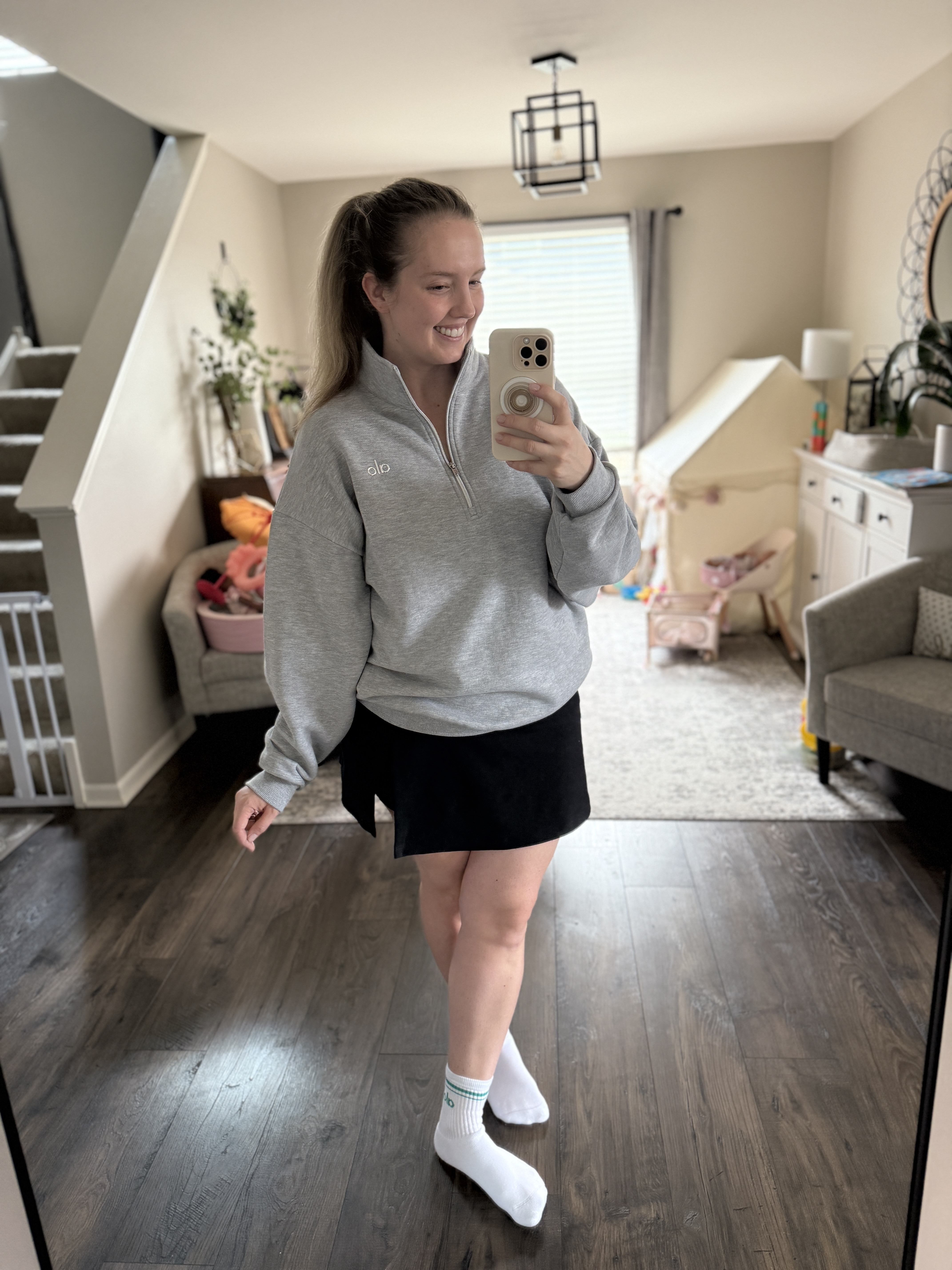 One of my favorite quarter zips, the silver hardware looks fantastic on this heather grey fabric! Perfect pullover for tennis match days and looks so cute with my skirts!

#LTKActive #LTKMidsize #LTKootd