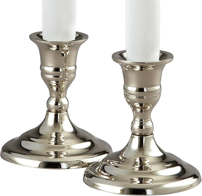 Heim Concept 72747 Elegance Hampton Pair of Candlesticks, Silver, 3.5" H | Amazon (US)