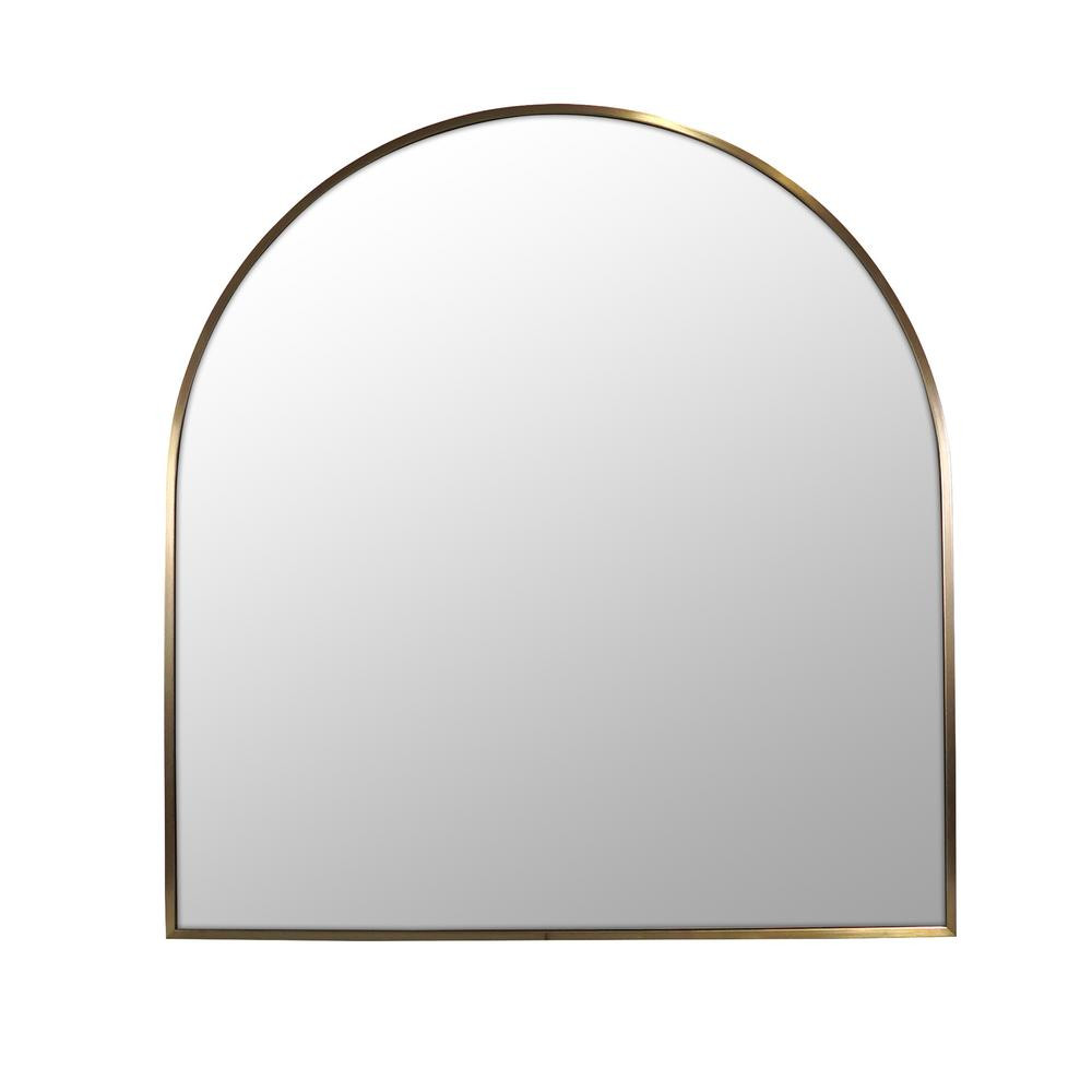 30 in. W x 32 in. H Framed Arched Bathroom Vanity Mirror in Satin Brass | The Home Depot