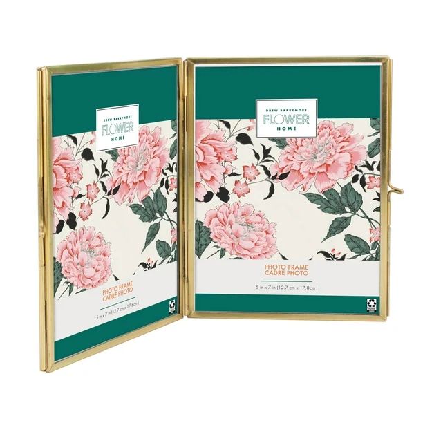 Drew Barrymore Flower Home 5x7 Rectangular Metal Table Top Hinged Double Picture Frame, Gold - Wa... | Walmart (US)
