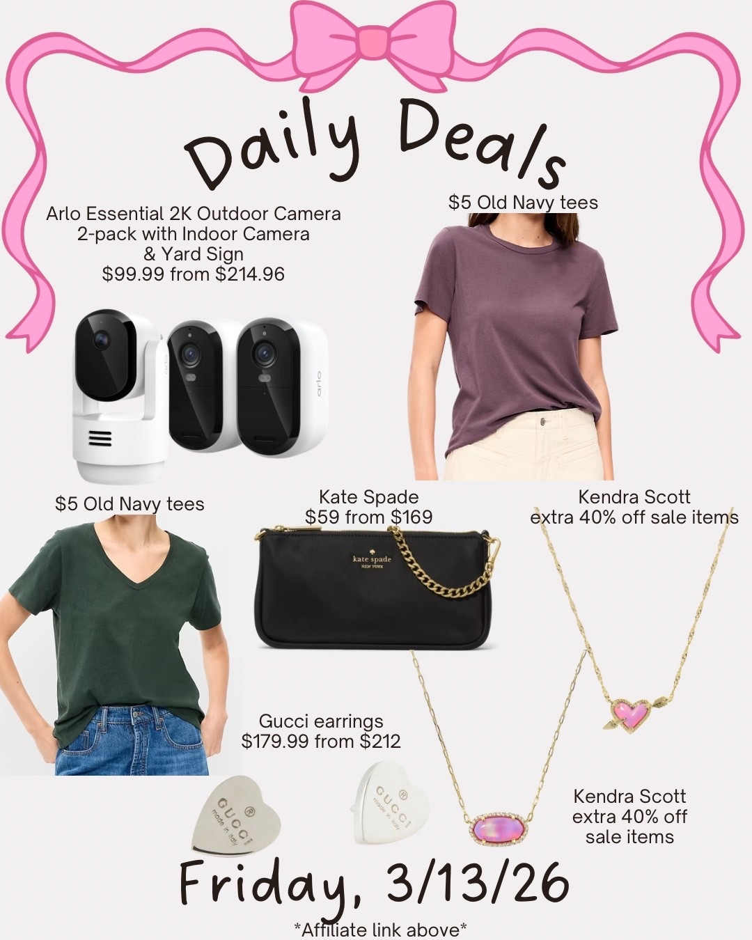 Daily deals. Kate spade.
Old navy. T-shirts. Kendra Scott. Necklaces. Arlo camera 

#LTKMidsize #LTKSaleAlert