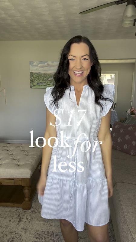 I cannot get over this seersucker dress!! Only $17 from Walmart👏 It looks very similar to a Vineyard Vines dress, but at a fraction of the price. So easy to throw on during the spring and summer months, and it looks great with sneakers, heels, and sandals. Such a classic mini dress! 

I styled it with my favorite $30 white sneakers from Target, pearl earrings, a flag sweater draped over my shoulders, and a timeless neutral tote bag. 

*NOTE: It is not lined and the fabric is a bit sheer. I am wearing the tan undershorts (linked here) and a tan bra in this video, and I had my mom double check and she said they weren’t visible/looked good! However, you could also wear it with a slip underneath. 

Sizing:
Fits TTS, I’m wearing an XS. 

Walmart, Target, Tuckernuck, affordable style, look for less, classic style, preppy, mom style, spring dress 

#LTKSeasonal #LTKfindsunder50 #LTKVideo