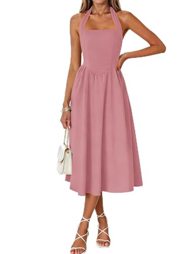 Naggoo Women's Summer Halter Midi Dress Sleeveless High Waist Swing Beach Long Dresses | Amazon (US)