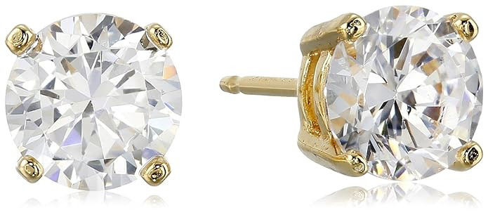 Amazon Essentials Plated Sterling Silver Cubic Zirconia Stud Earrings (Round & Princess) | Amazon (US)
