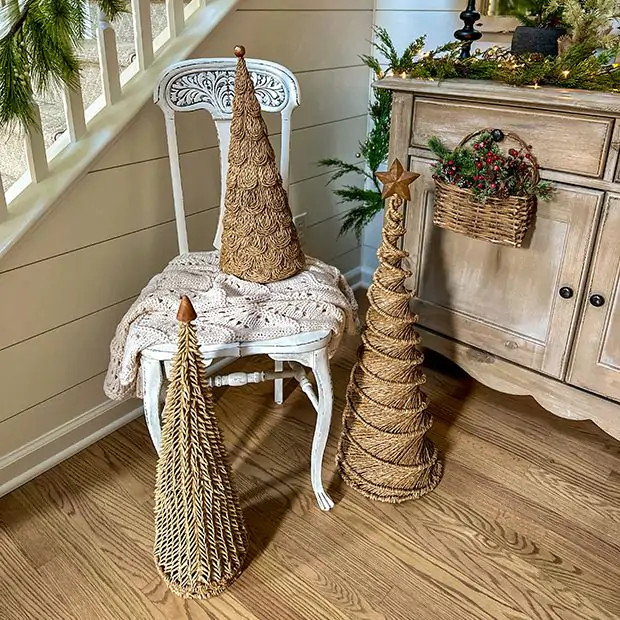 Handwoven Natural Seagrass Cone Tree | Antique Farm House