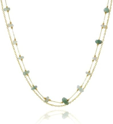 Harlermoon Natural Stone Layered Necklace for Women - 18K Gold Plated Stainless Steel Dainty Bead... | Amazon (US)