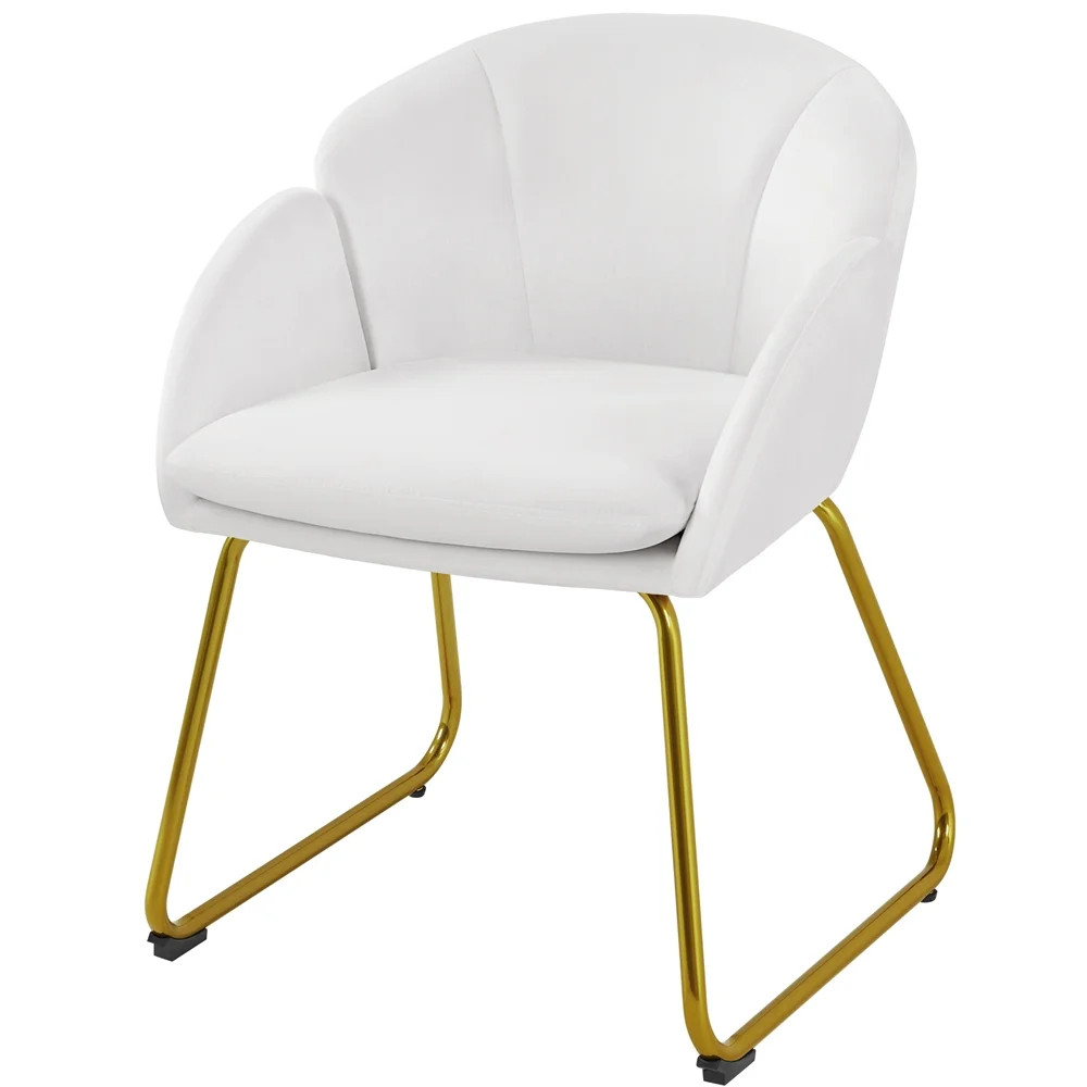 Alden Design Flower Shape Velvet Accent Chair with Golden Metal Legs for Livingroom, White | Walmart (US)