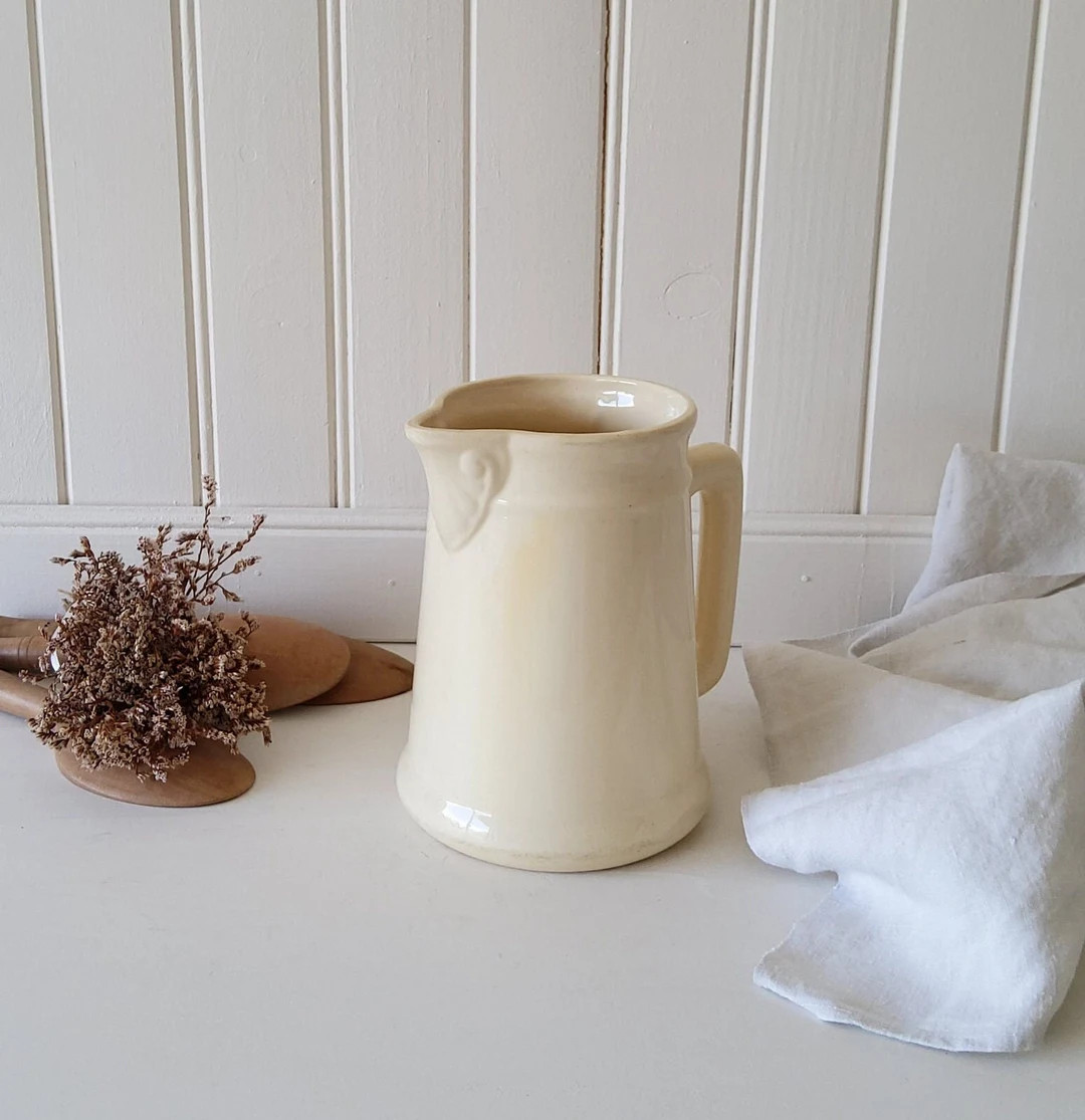 Old Creamy White Earthenware Pitcher Jug Water Pot Vintage - Etsy | Etsy (US)