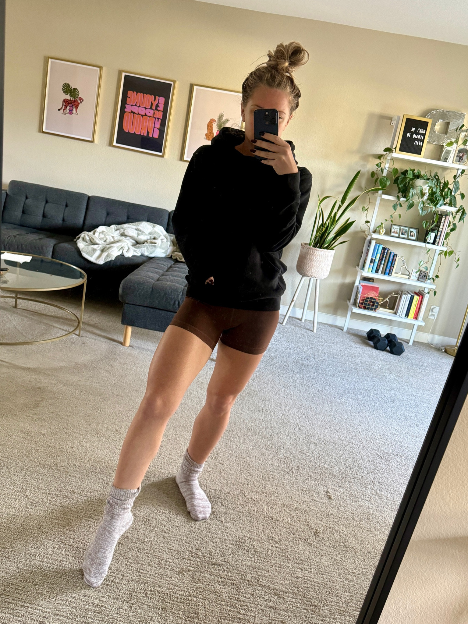 what I wore to wfh. hoodie size 4, shorts size 4, socks are truly the softest and best scrunch socks out there. 
