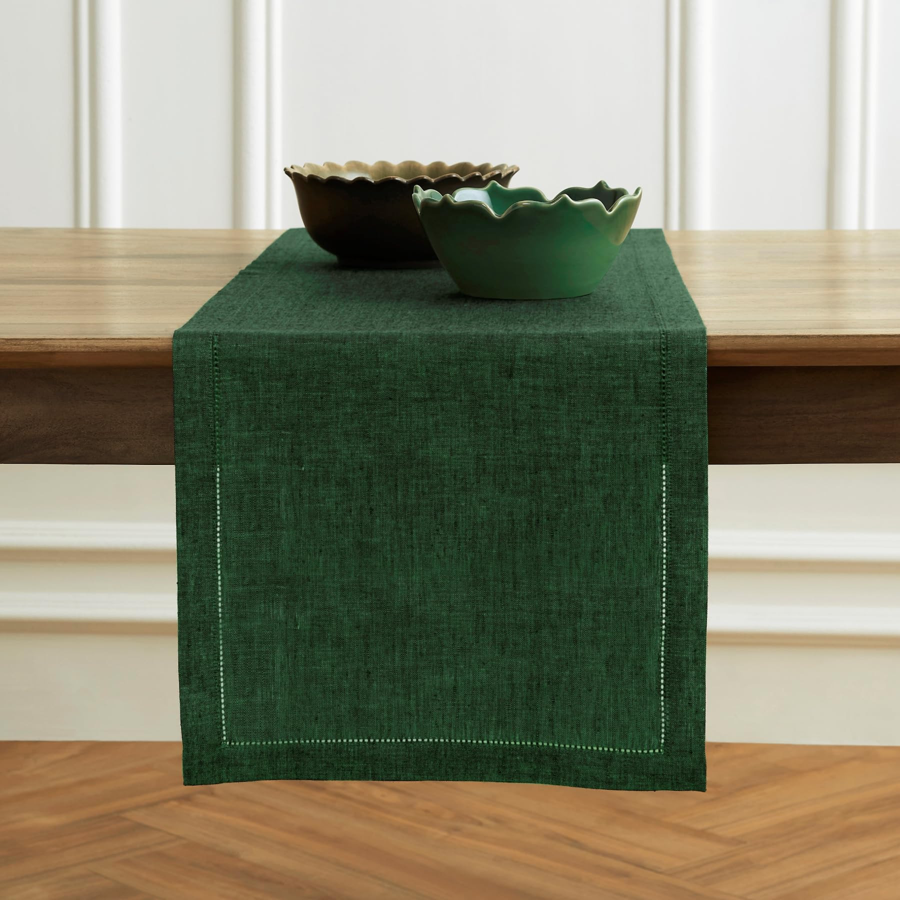 Solino Home Linen Table Runner 48 Inches - 100% Pure Linen Forest Green Hemstitch Table Runner 14... | Amazon (US)