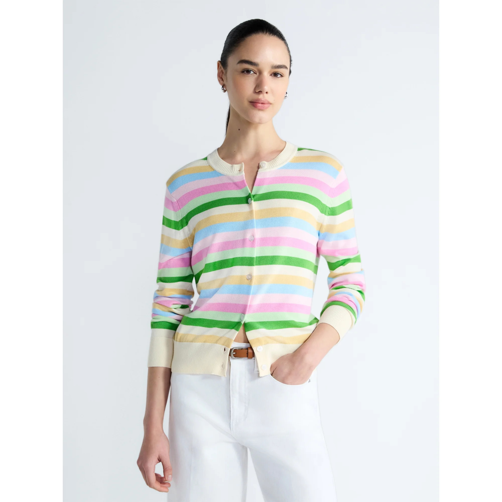 Free Assembly Women's and Women's Plus Solid, Stripe, & Print Classic Cozy Yarn Cardigan Sweater,... | Walmart (US)
