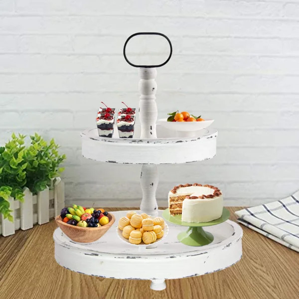 Anar 2-Tier Distressed Antique White Wood Tray | Wayfair North America