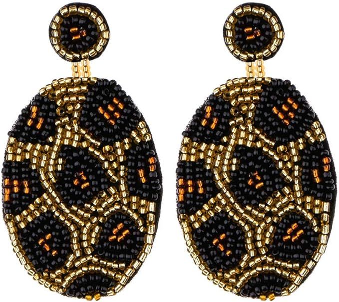 Women's Boho Handmade Beaded Drop Dangle Earrings Leopard/Heart/Ball Bohemian Statement Jewelry | Amazon (US)