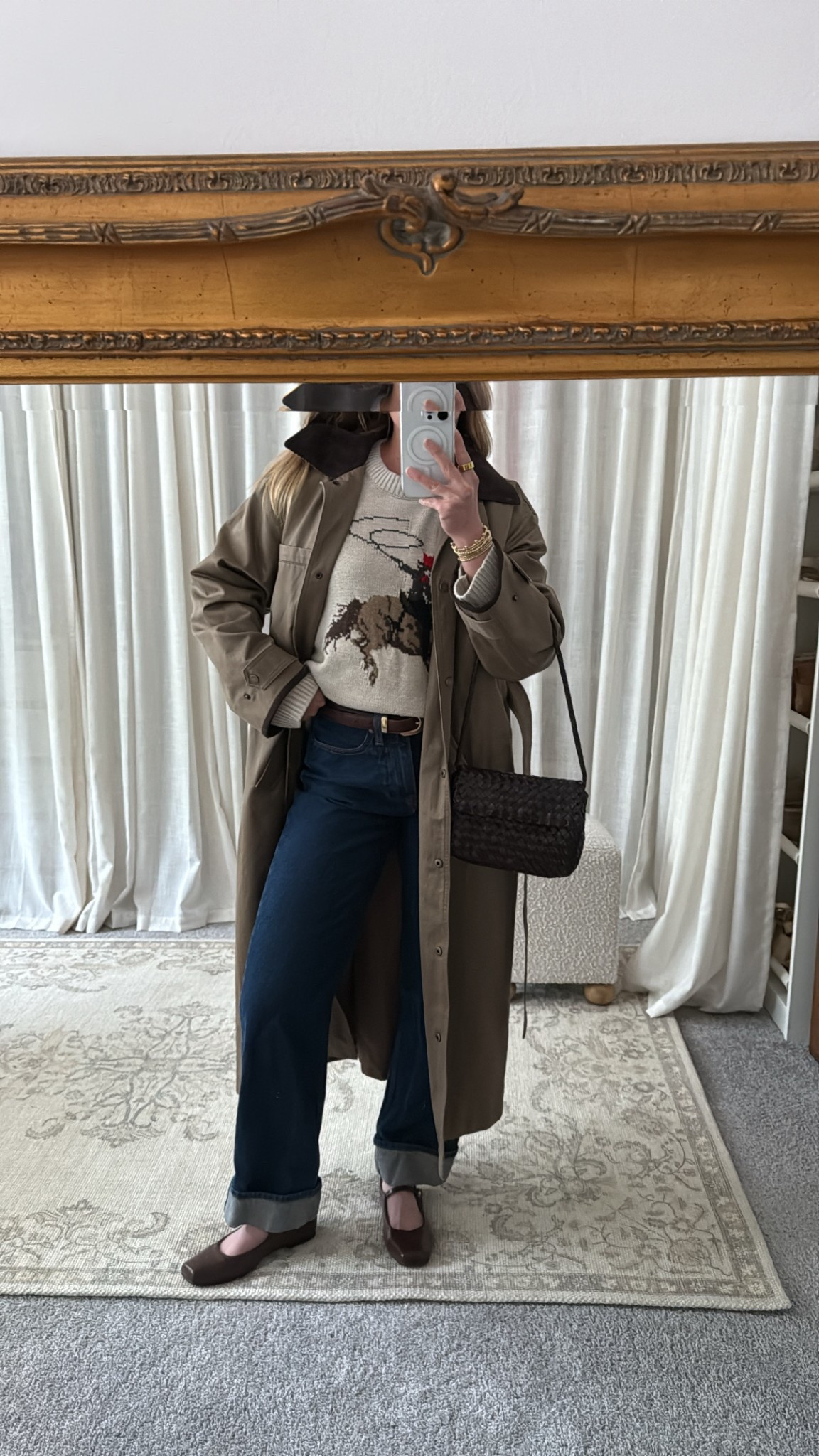 5/22/25 casual dinner outfit of the night 🫶🏼 @abercrombie #abercrombiepartner rainy night outfit, abercrombie jeans dinner look, long trench coat outfit, casual dinner outfit inspo, rainy weather layering, ballet flats outfit, abercrombie outfit for dinner, cozy but elevated look, classic neutral outfit, rainy evening outfit idea, casual going out outfit, layered dinner outfit
