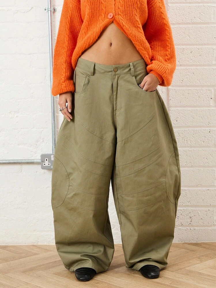 COUREZ Baggy Balloon Jeans With Buckle Detail And Seaming /Y2K Going Out Outfits Fall Women Clothes Winter Clothes For Women Gothic Club Outfits Women Sexy | SHEIN