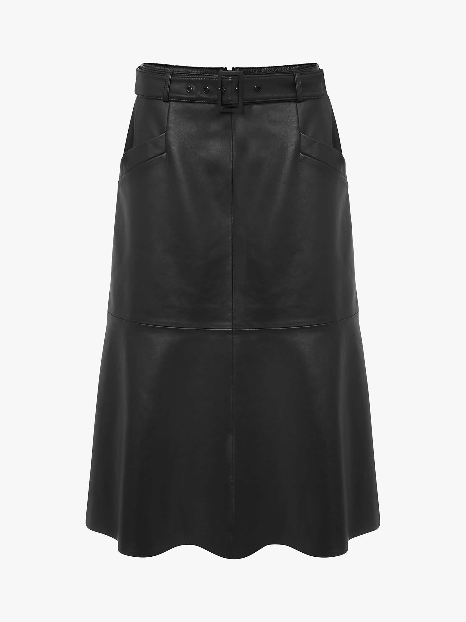 Phase Eight Jemma Leather Midi Skirt, Black | John Lewis (UK)
