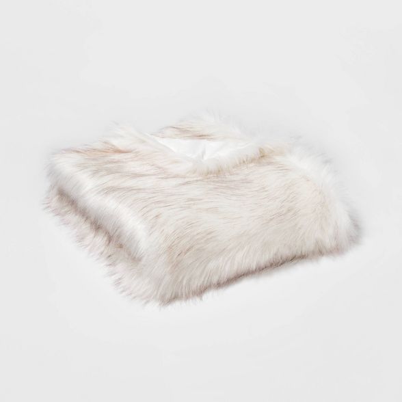 Tipped Faux Fur Throw Blanket Cream - Threshold™ | Target