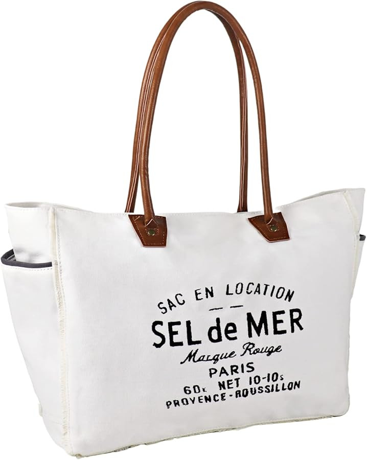 Lamyba Sel De Mer Canvas HandBag Upcycled Canvas Leather Tote Bag | Amazon (US)