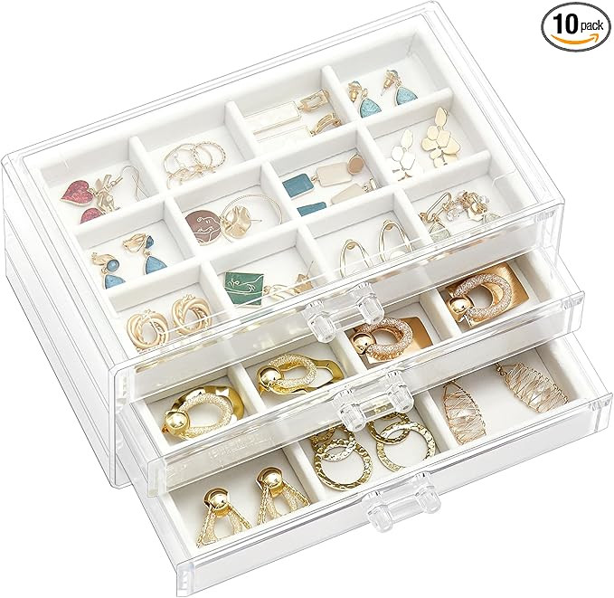 ProCase Earring Holder Organizer Jewelry Box with 3 Drawers, Acrylic Clear Earring Case with Adju... | Amazon (US)