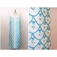 50S 60S Couture Drop Bead Fringe Dress/Mid Century Mod Heavily Embellished Pastel Blue Pearl Beaded 1950's 1960's Shift | Etsy (US)
