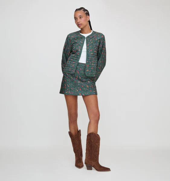 The Amari Quilted Jacket - Bottle Green Fleur Chintz | Hill House Home